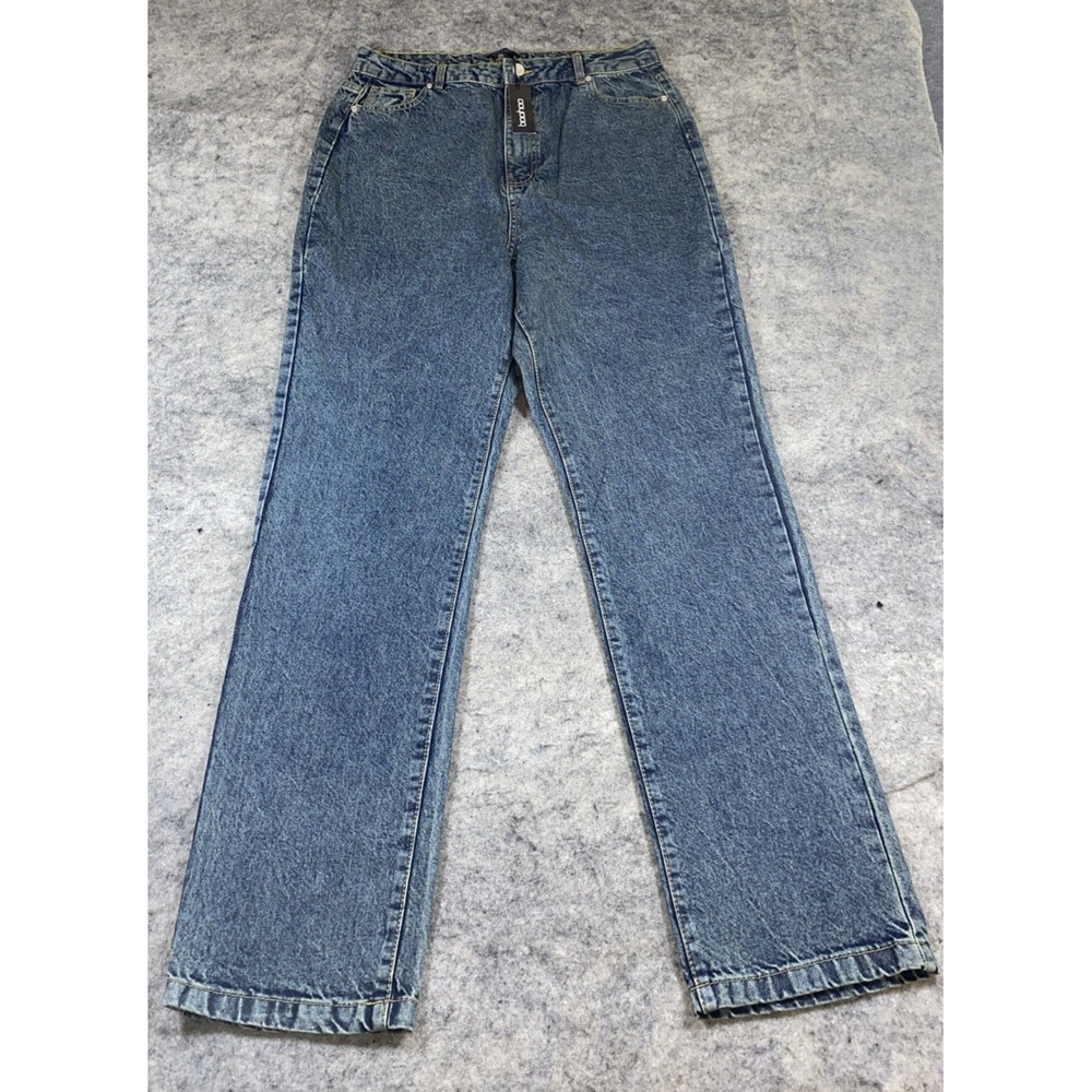 Boohoo Jeans Women's 12 Tall Vintage Blue High Waisted Straight Leg Gunge Skater